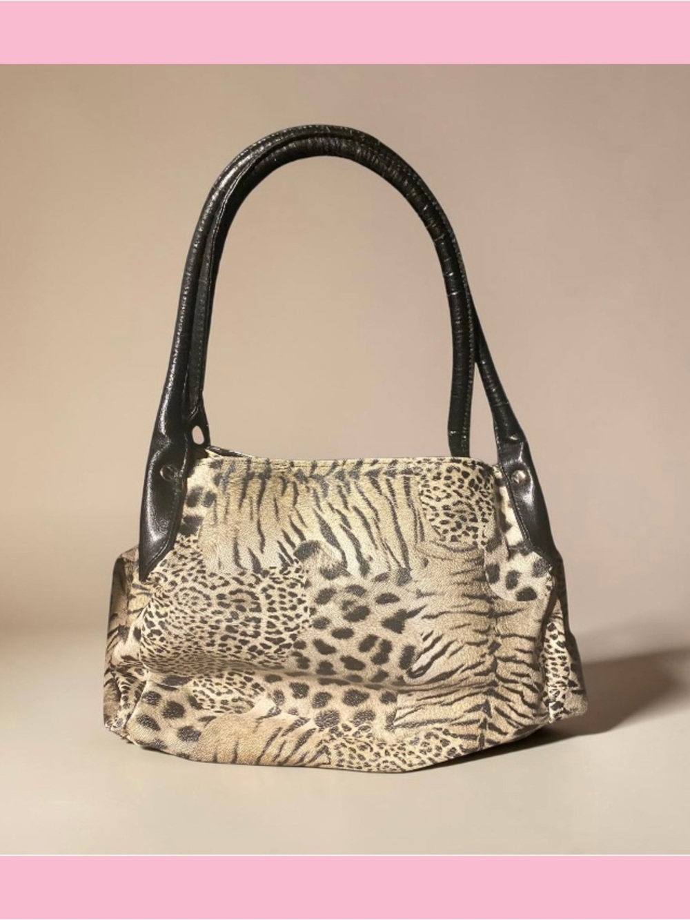 Animal Print Shoulder Bag with Black Handles 12x10